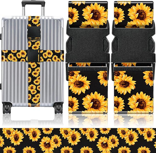 Slohif Luggage Straps for Suitcases Travel Belt Accessories Luggage Connector Identifiers 2 Pack Over Handle with Buckle Unique Nylon Adjustable Strap for Sleeping Bag Car Seat Sunflower