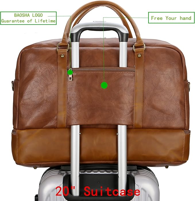 Baosha Vegan Leather Large Travel Duffel Tote Bag Carry On Weekender Overnight Bag With Shoe Compartment HB-38