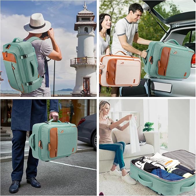 Lumesner Carry on Travel Backpacks, Extra Large 40L Flight Approved Bag for Men & Women,Expandable Suitcase Backpack With 4 Packing Cubes,Water Resistant Luggage Daypack Business Weekender Bag, Green