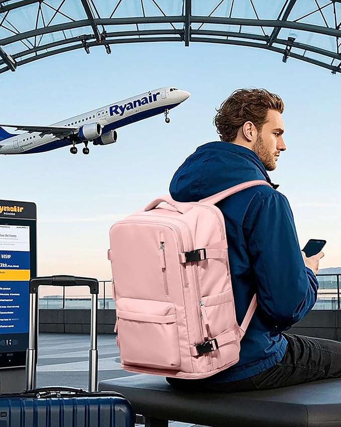 VGCUB Large Travel Backpack Bag for Women Men,Carry on Backpack,17 Inch Laptop Business Work Waterproof Backpack with Laptop Compartment,Person Item Flight Approved,Mochila de Viaje,Pink