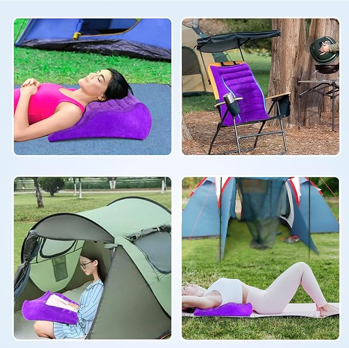Inflatable Wedge Pillow for Traveling, Lightweight Wedge Pillow for Acid Reflux Relief, Portable Pillow Wedges for Sleeping, Blow Up Travel Pillow for Camping, Back Lumbar Support