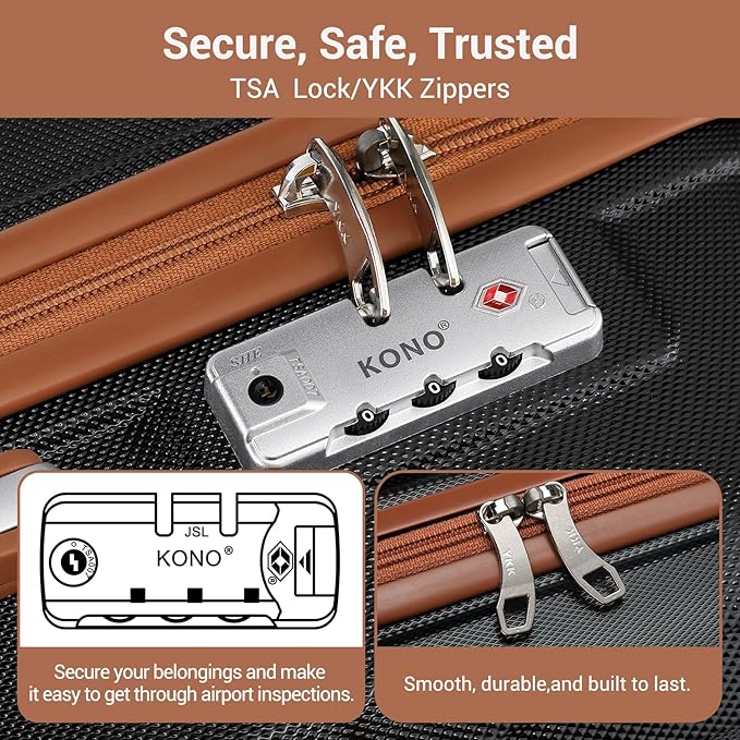 Kono 24 Inch Luggage Suitcase with Spinner Wheels TSA Lock Lightweight PC+ABS Hardside Medium Checked Luggage Durable Rolling Suitcase Apricot Black