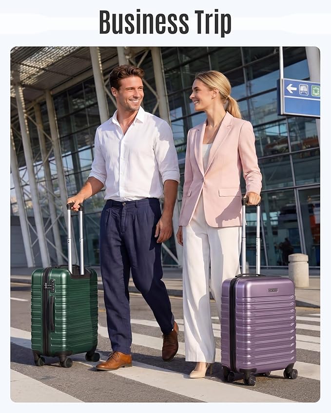 LIGHT FLIGHT Expandable Carry On Luggage 22x14x9 Airline Approved with Double Spinner Wheels, 20 Inch Lightweight Hard Shell Rolling Suitcases with TSA Lock, Rose Purple