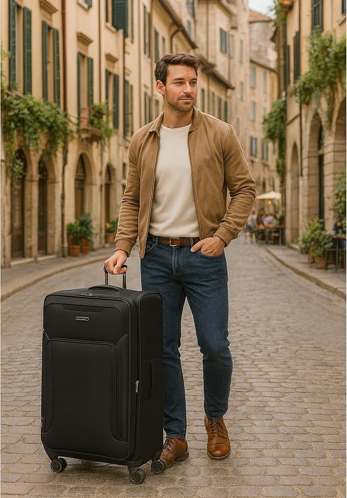 World Traveler Dejuno Jasper 28-Inch Lightweight Expandable Spinner Luggage - Black