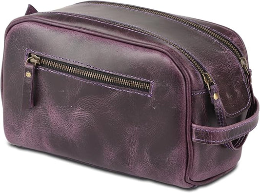 KomalC Travel Toiletry Bag – Premium Leather Dopp Kit for Men & Women with Water-Resistant Lining & Spacious Zippered Organizer