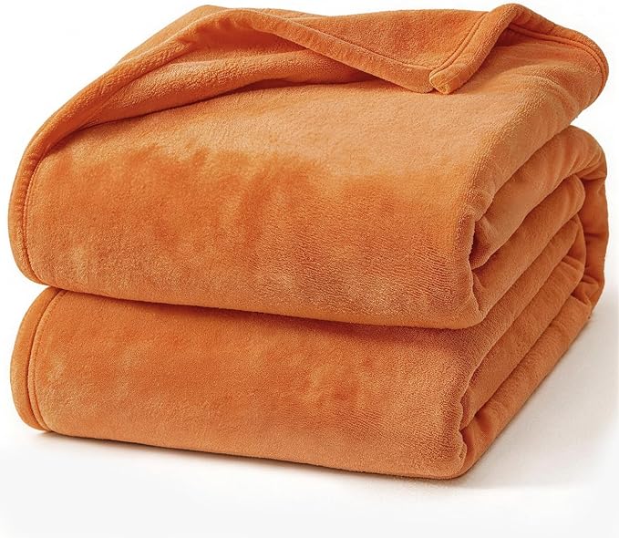 Hansleep Fleece Orange Queen Blanket, Super Soft Flannel Fuzzy Plush Cozy Blanket for All Seasons, Orange, Queen 90x90 Inches