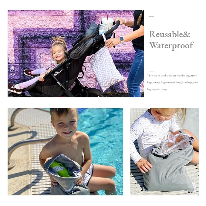 ALVA ALVABABY 2pcs Cloth Diaper Wet Dry Bags Waterproof Reusable with Two Zippered Pockets Travel Beach Pool Daycare Soiled Baby Items Yoga Gym Bag for Swimsuits or Wet Clothes L2933