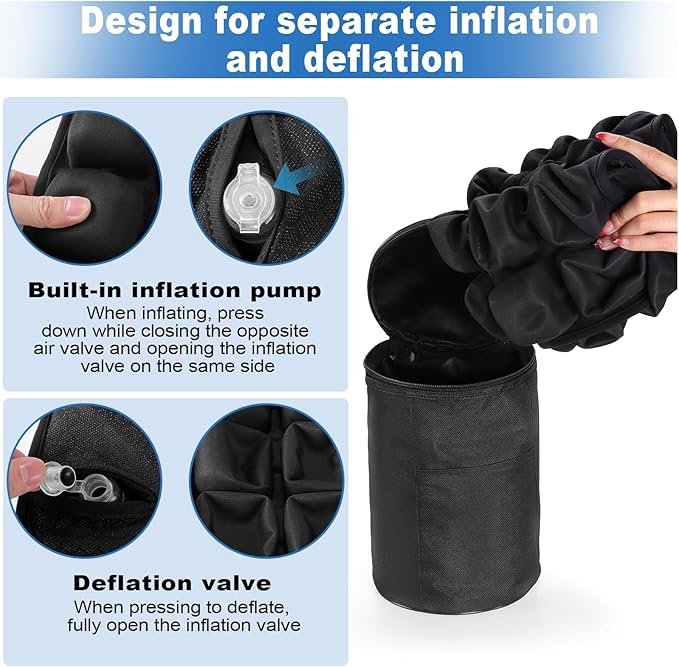 Portable Inflatable Seat Cushion, Airplane Travel Cushion Kit with Storage Pouch, Eye Mask & Earplugs, Fits Airplane Seat/Car/Office/Chairs (49 Air Cells)