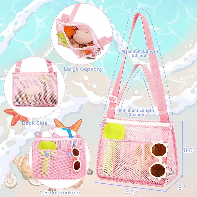Fammart Mesh Beach Bag, Large Beach Tote with Zipper Pocket, Toys Pool Bag for Family Travel Vacation Cruise Essentials