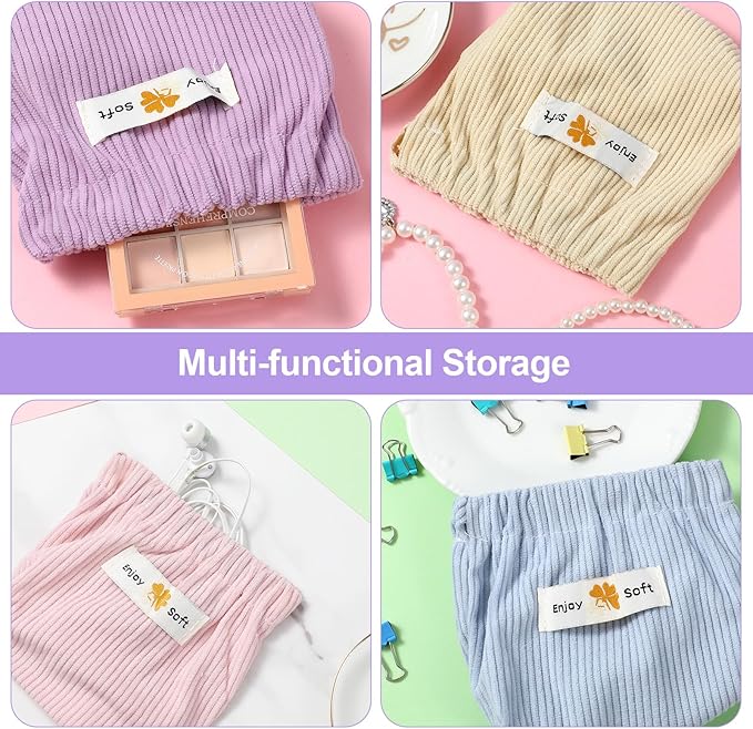 JIEYAO 6Pcs Corduroy Makeup Bags, Elastic Hair Tie Organizer Multicolor Storage Bag Daily Travel Organizer Bag Travel Makeup Pouch Portable Cosmetic Accessories Storage Multipurpose Pouches for Women