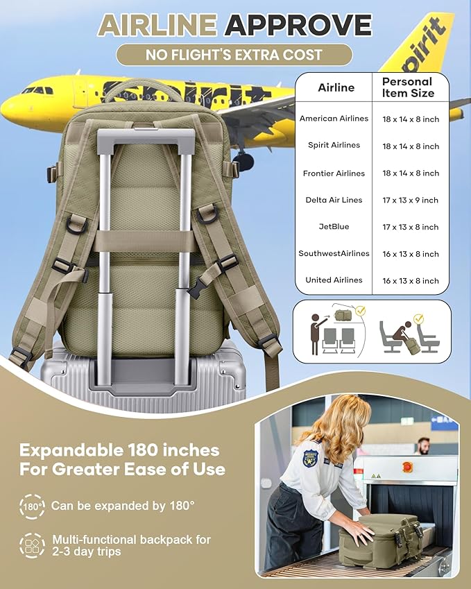 VECAVE Vacuum Travel Backpack with Pump for Women,Personal Item Carry on Backpacks Flight Approved 18x14x8 inches for Men,Laptop Waterproof Work Compression bags Casual Daypack Khaki.