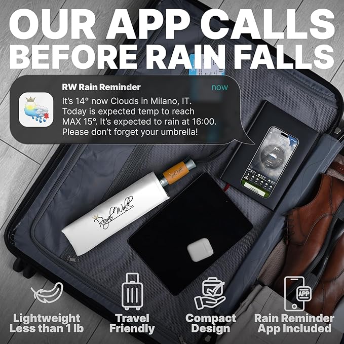 Royal Walk Windproof Folding Travel Umbrella Compact and Strong Luxurious Real Wood Handle Automatic Open Close Vented Double Canopy for Men and Women (White)