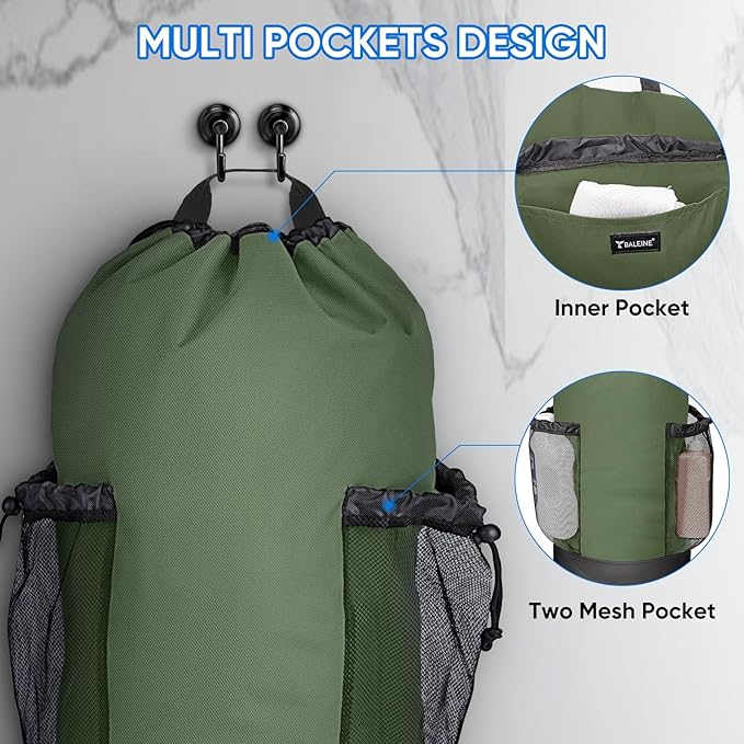 BALEINE 2PK 150L Laundry Bag Backpack, 900D Oxford Fabric Large Travel Laundry Bags with Shoulder Straps and 2 Mesh Pockets for College Dorm, Apartment, Laundromat (Green, 150L)