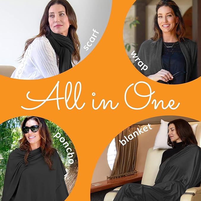 Happyluxe Travel Shawl Wraps for Women - 68x35in Wrap. Lightweight Pashmina, Airplane Travel Blanket Scarf. Made In USA