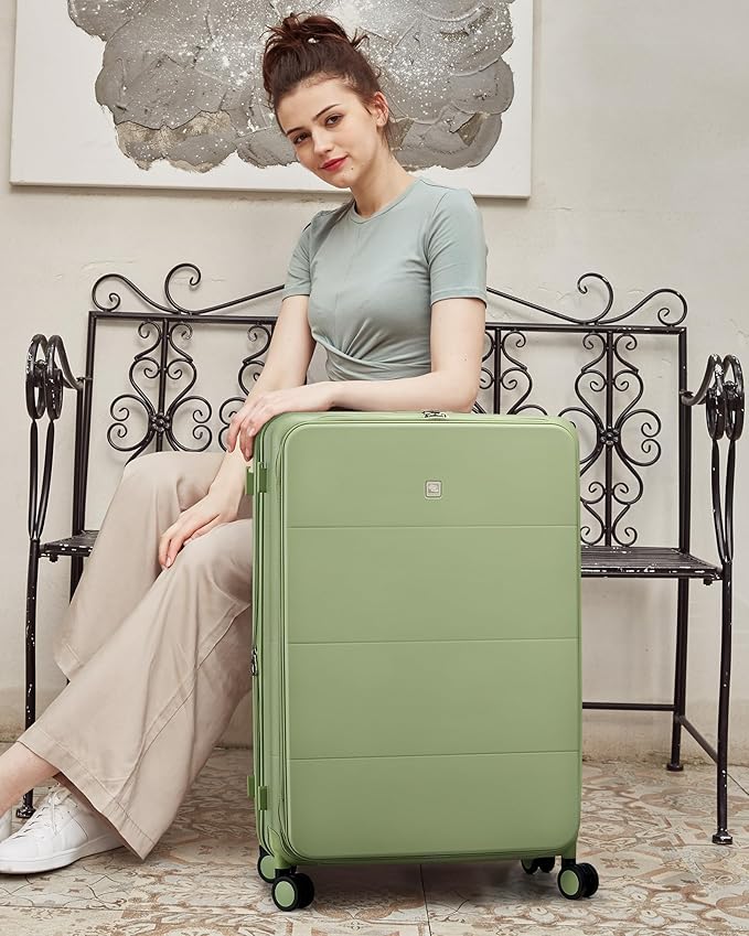Hanke Hardside Expandable Checked Luggage, 24 Inch Top Opening Trunk Luggages with Spinner Wheels, All-PC Hard Shell Suitcase, Lightweight TSA Checked-Medium(Bamboo Green, 83L)
