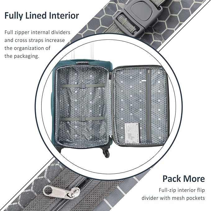 Softside 3 Piece Luggage Sets, Expandable Lightweight Suitcase Sets Double Softshell Spinner Wheels Travel Luggage Set for Women and Men (Green, 3-Piece Set)