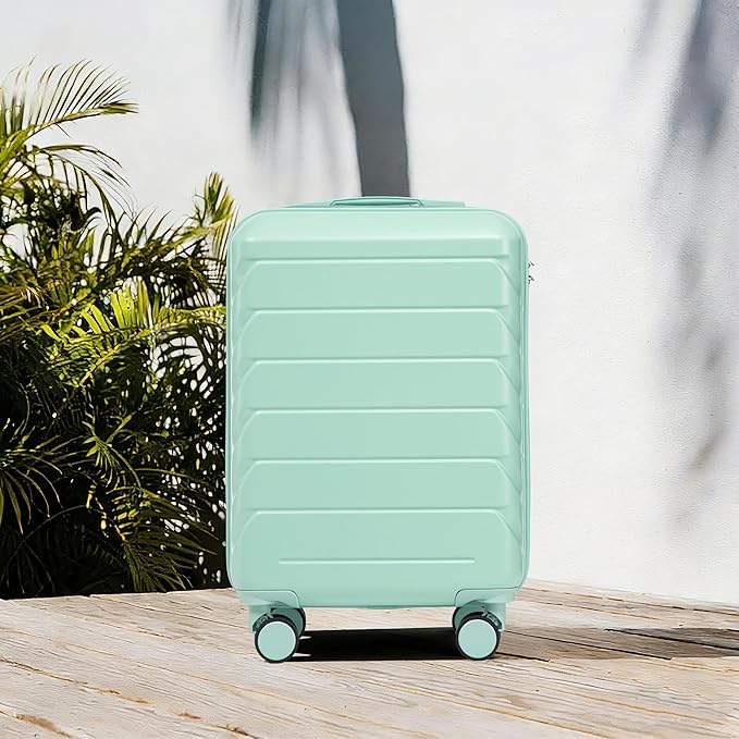 20 Inch Carry On Luggage, Lightweight ABS Hard Shell Suitcase with Spinner Wheels, Durable Travel Luggage with Combination Lock & Side Hooks for Men Women, Green