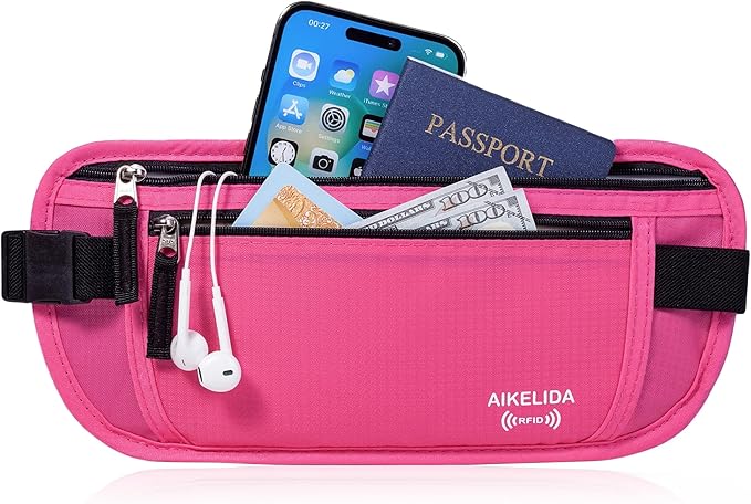 Travel Money Belt - Slim Passport Holder Travel Wallet with RFID Blocking Travel Pouch Undercover Fanny Pack for Women