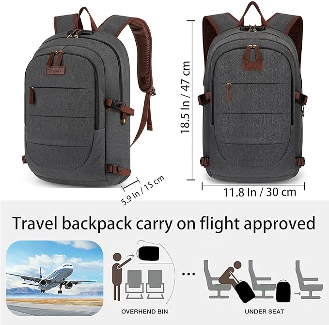Tzowla Canvas Laptop Backpack-Anti Theft Bag for Men Women,Rucksack Fits 15.6Inch Laptop, Work Travel with Lock