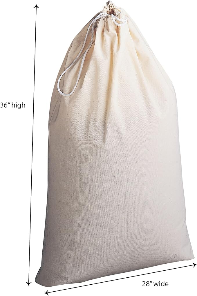 Household Essentials Cotton Laundry Bag, Large, 100% Cotton, Drawstring Top with Cord Lock, Machine Washable, 3 to 4 Load Capacity, Versatile and Compact, Breathable, Foldable, Natural