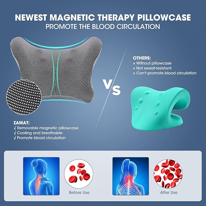ZAMAT Neck and Shoulder Relaxer w/Magnetic Therapy Pillowcase, Neck Stretcher Chiropractic Pillows for Pain Relief, Cervical Traction Device for Relieve TMJ Headache Muscle Tension Spine Alignment