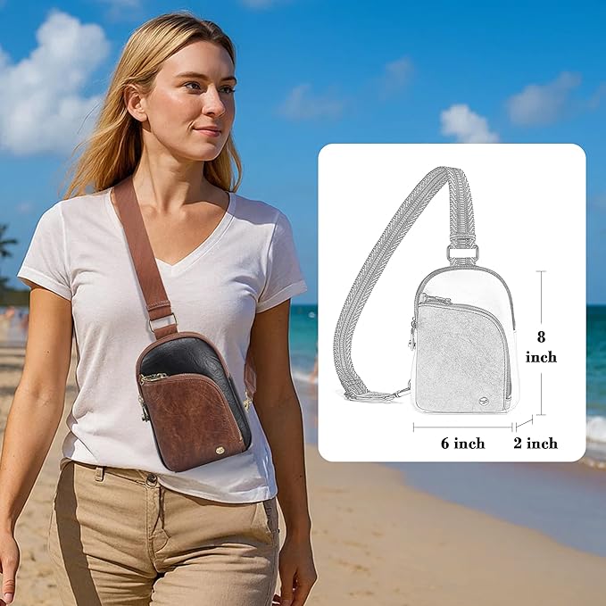 INICAT RFID Blocking Sling Bag, Anti Theft Crossbody Bag for Women, Travel Fanny Pack Style Purse, Vegan Leather
