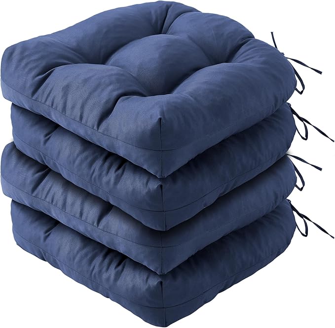 Outdoor Chair Cushions Set of 4, Patio Chair Cushions with Ties, 19x19+5” Tufted Outdoor Seat Cushions, Waterproof Patio Furniture Cushions, Outdoor Dining Chair Pads, Navy