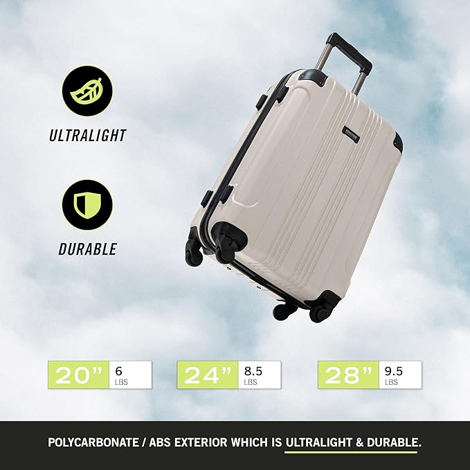 Kenneth Cole REACTION Out of Bounds Lightweight Hardshell 4-Wheel Spinner Luggage, Mushroom, 2-Piece Set (20" & 28")