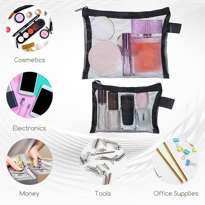 4 Pcs Small Mesh Makeup Bag with Zipper Mini Cosmetic Bags for Lipsticks Purse Organizer Pouches Small Travel Kit Storage Pouch Multipurpose Nylon Bag Beauty Makeup Cosmetic Accessories Organizer