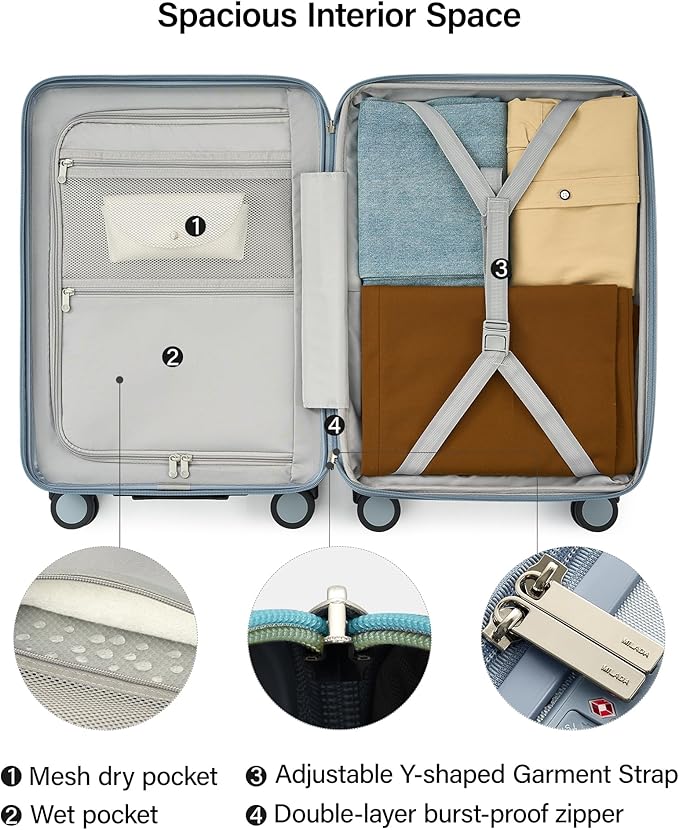 MILADA 24 Inch Expandable Checked Luggage - Hardshell Suitcase with Wheels, TSA Lock, Durable PC Shell, Checked Baggage, Lightweight & Scratch-Resistant, Arctic Silver