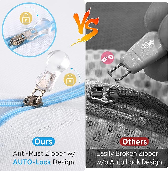 4 Pcs Mesh Laundry Bags Set for Delicates with AUTO-Lock Zipper, Lingerie Bags for Washing Delicates, Laundry Bags Mesh Wash Bags, Delicates Laundry Bag for Jeans,Blouse,Stocking,Bra(XL, 24" x 20")