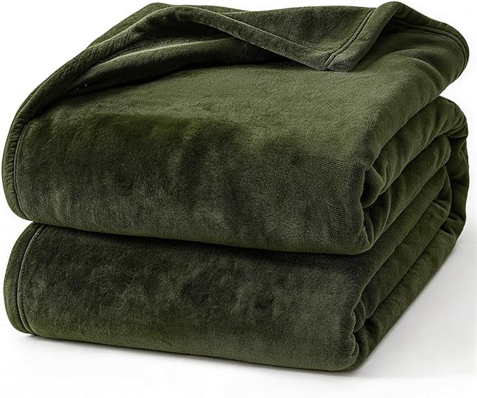 Hansleep Fleece Moss Green Full Blanket, Super Soft Flannel Fuzzy Plush Cozy Blanket for All Seasons, Moss Green, Full 84x90 Inches