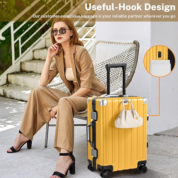 Krute Carry On Luggage 20 inch Aluminum Frame Luggage with Spinner Wheels Hardshell No Zipper PC+ABS TSA Lock Zipperless Suitcases