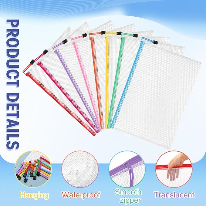 Jetec 32 Pcs Mesh Zipper Bags Toy Storage Bikini Organizer Bag Bolsas Para Guardar Trajes De Bano Waterproof Zipper Reusable Pouch Puzzle Multipurpose for Storage Office(Stylish Color,13 x 9.5 Inch)