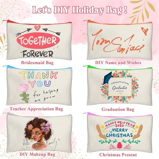 Legigo Blank Canvas Bag Zipper Pouch Makeup Bags Bulk - Multi-Purpose Canvas Pencil Pouch with Sturdy Zipper, Cosmetic Bag Travel Toiletry Bag for DIY Craft Projects, Storage (8.3 x 5 inches)