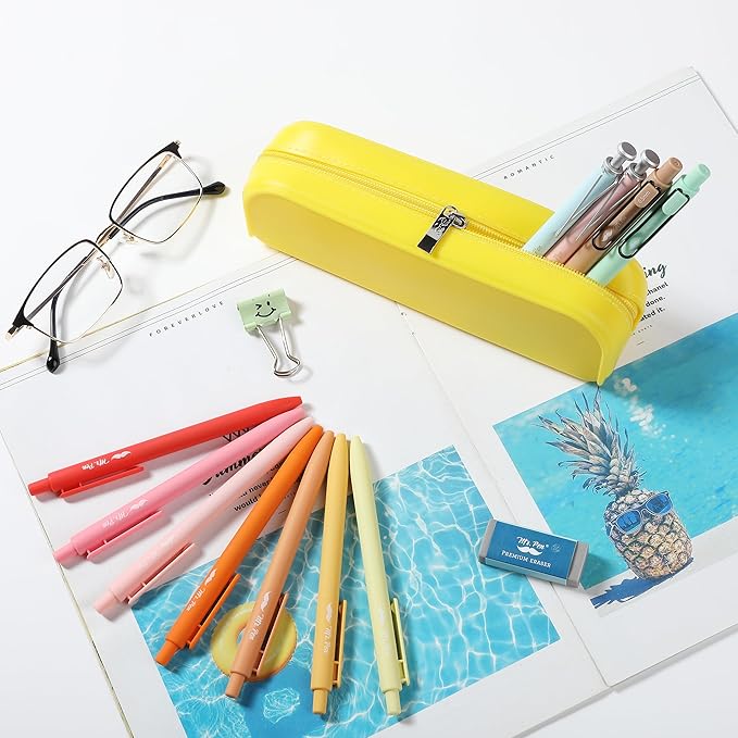 Mr. Pen- Silicone Pencil Case Pouch, Yellow, Aesthetic Multipurpose Design, Aesthetic Pencil Case Small, Silicone Makeup Bag