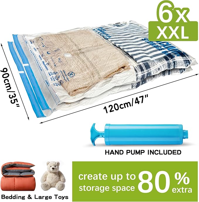 XXL Jumbo Vacuum Storage Bags, 47''X35'' Extra Large Space Bags for Blanket, Bedding, Comforters (6-XXL)
