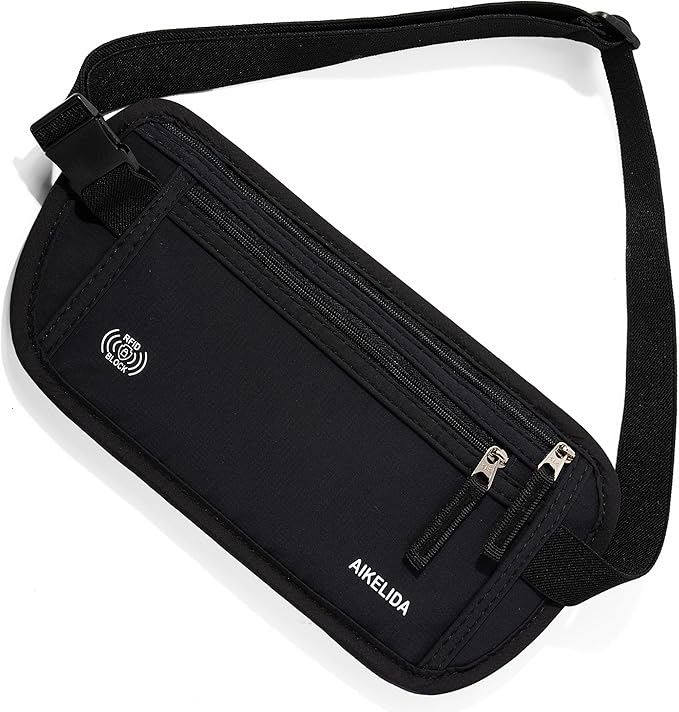 Money Belt - Slim Passport Holder RFID Blocking Travel Wallet Undercover Fanny Packs for Men Women - Black