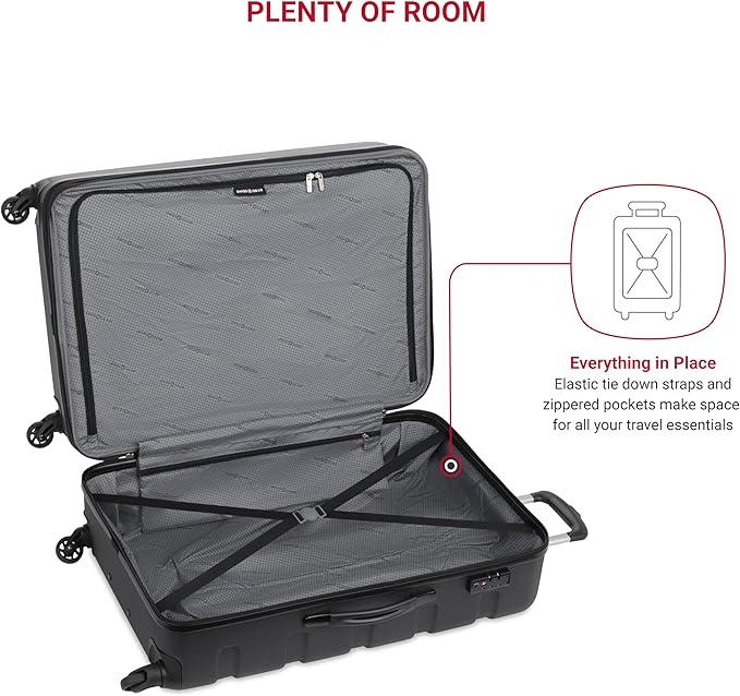 SwissGear 7366 Signature Hardside Expandable Luggage with Spinner Wheels and TSA Lock, Weekender Tote, Black, 2-Piece Set (Weekender/27)