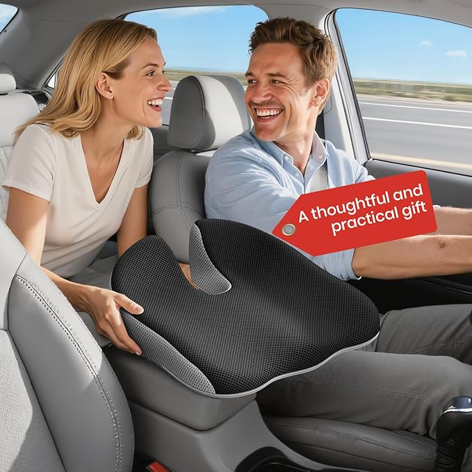 Benazcap Car Seat Cushion - Memory Foam Car Seat Pad - Sciatica & Lower Back Pain Relief - Car Seat Cushions for Driving - Road Trip Essentials for Drivers