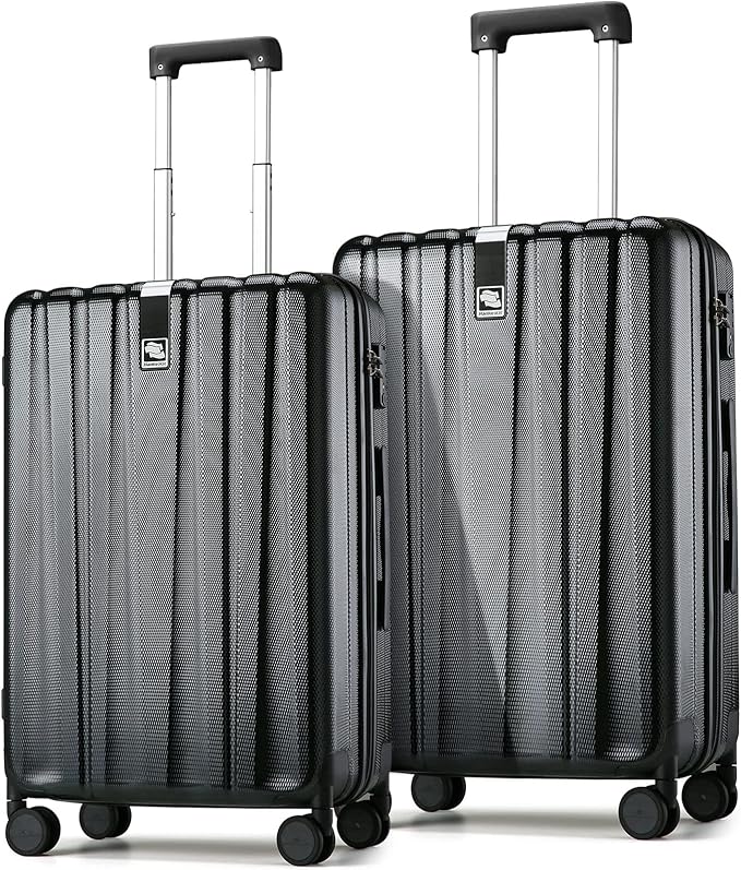 Hanke Luggage Sets 2 piece Carry On Luggage with Wheels PC Hard Shell Suitcases Lightweight Checked Travel Luggage Large Travel Suitcase Woman Men 20/24 Inch(Jet Black)