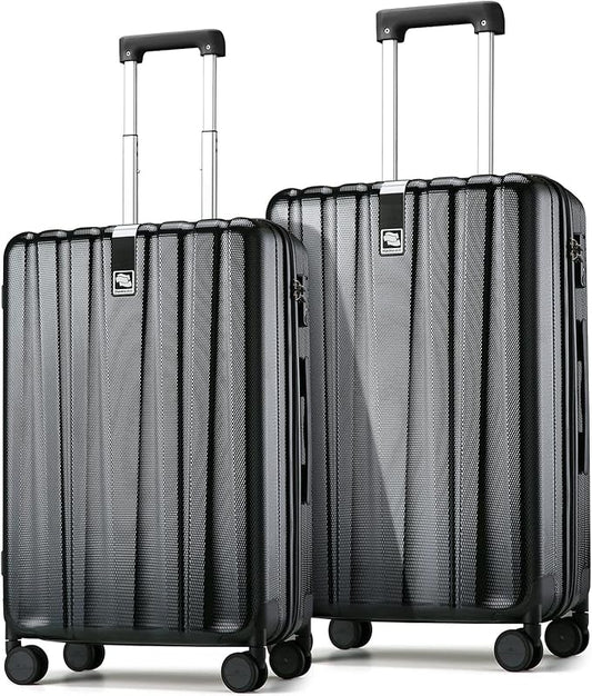 Hanke Luggage Sets 2 piece Carry On Luggage with Wheels PC Hard Shell Suitcases Lightweight Checked Travel Luggage Large Travel Suitcase Woman Men 20/24 Inch(Jet Black)