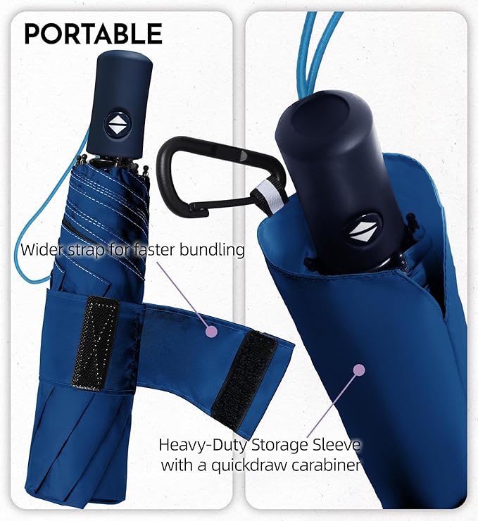 Windproof Travel Umbrella for Rain - 43" Compact Folding Umbrella, Reinforced Strong Frame, Lightweight Portable Parasol with UPF 100+ UV Sun Protection, Cruise Ship Essentials