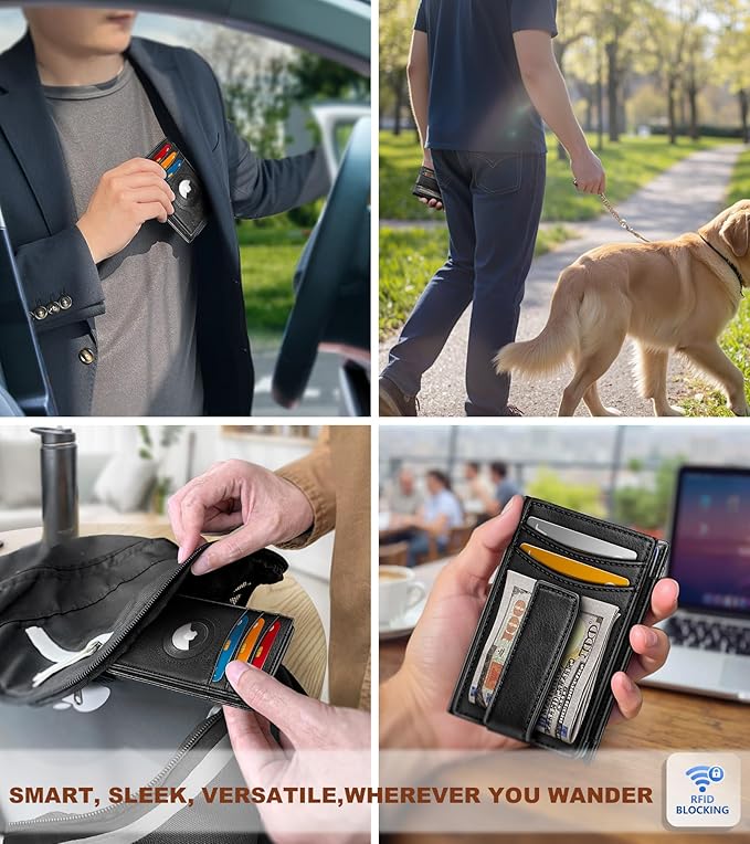 BULLIANT Men Airtag Wallet,Slim Wallet Money Clip Card Holder Magnetic Closure 12 Cards in Front Pocket RFID Blocking
