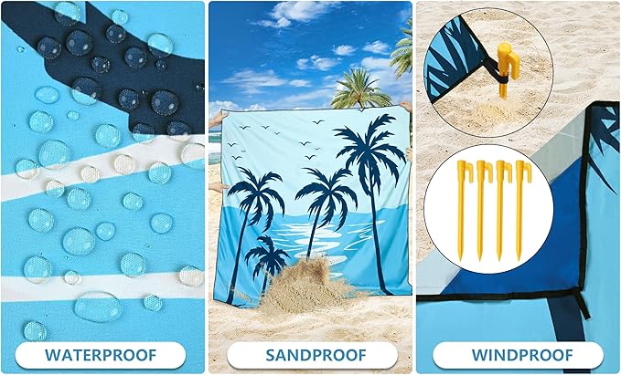 Beach Blanket Waterproof Sandproof Extra Large Beach Mat 79" X 83"/120"x108"for 1-8 Adults Quick Drying Durable Outdoor Picnic Mat for Beach Travel Camping Hiking