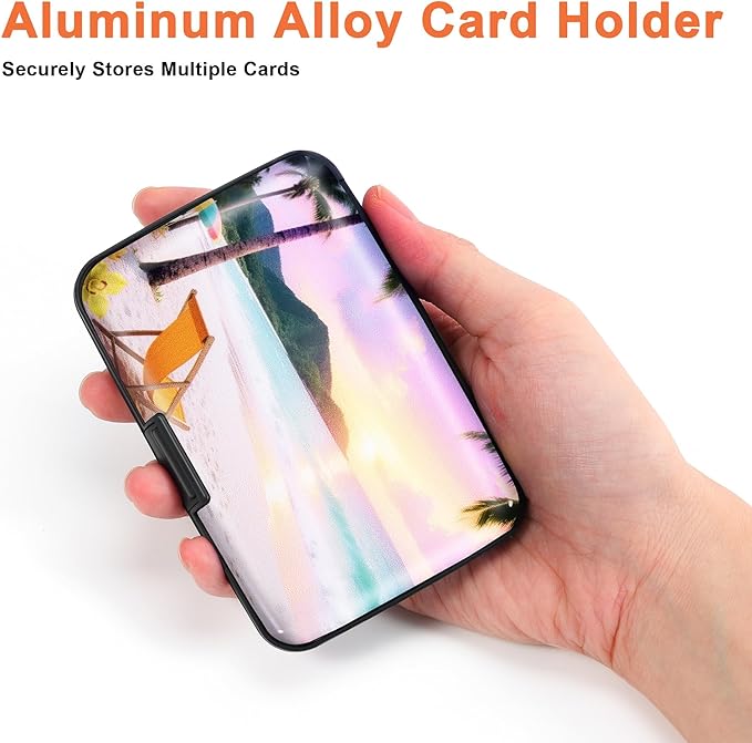 Mayski Credit Card Holder, RFID Blocking, Aluminum Alloy Hard Case, Small Mini Business Metal Wallet for Women Men, Seaside