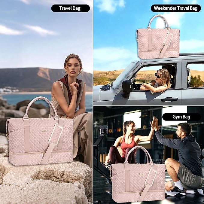 Weekender Bag, Large Travel Duffel Bag for Women, Carry on Overnight Bag with Shoe Compartment and Toiletry Bags