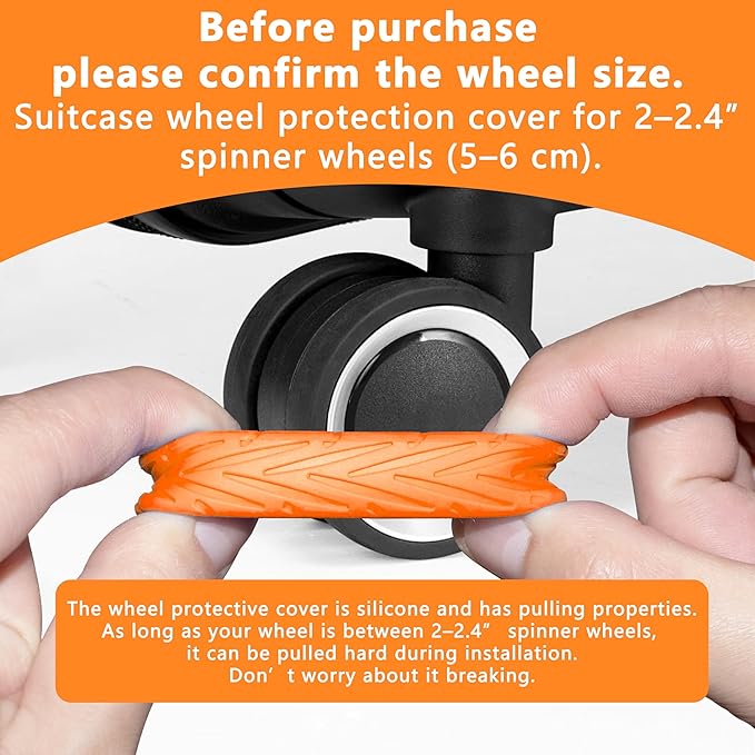8 Pcs Upgraded Luggage Wheel Covers, Suitcase Protector, Wear-Resistant Anti-Noise Silicone Wheel Covers for 2-2.4” Spinner Wheels, Travel Accessories for Carry On Luggage (Orange, Small)