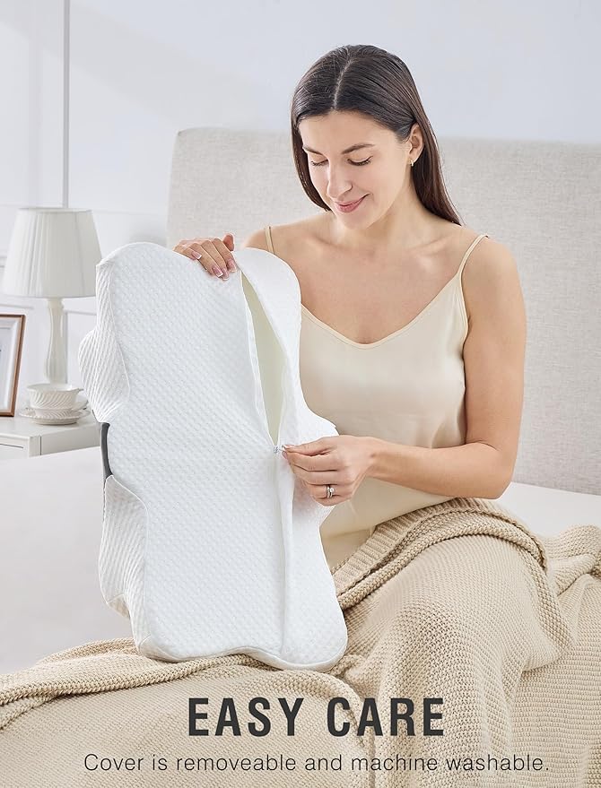 DISSA Cervical Neck Pillow for Side Sleepers Ergonomic Contour Memory Foam Pillow with Adjustable Orthopedic Neck Support for Pain Relief - Gift for Christmas & Birthdays