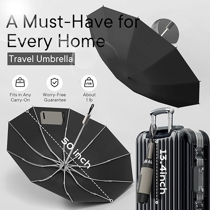 QWB TUMAAOTU Lightweight Compact Inverted Umbrella Windproof Auto Open Close – 5-Second Quick Fold Design for Women & Men, 8 Ribs Strong Travel Umbrellas for Rain & Sun, Fits Backpack & Car